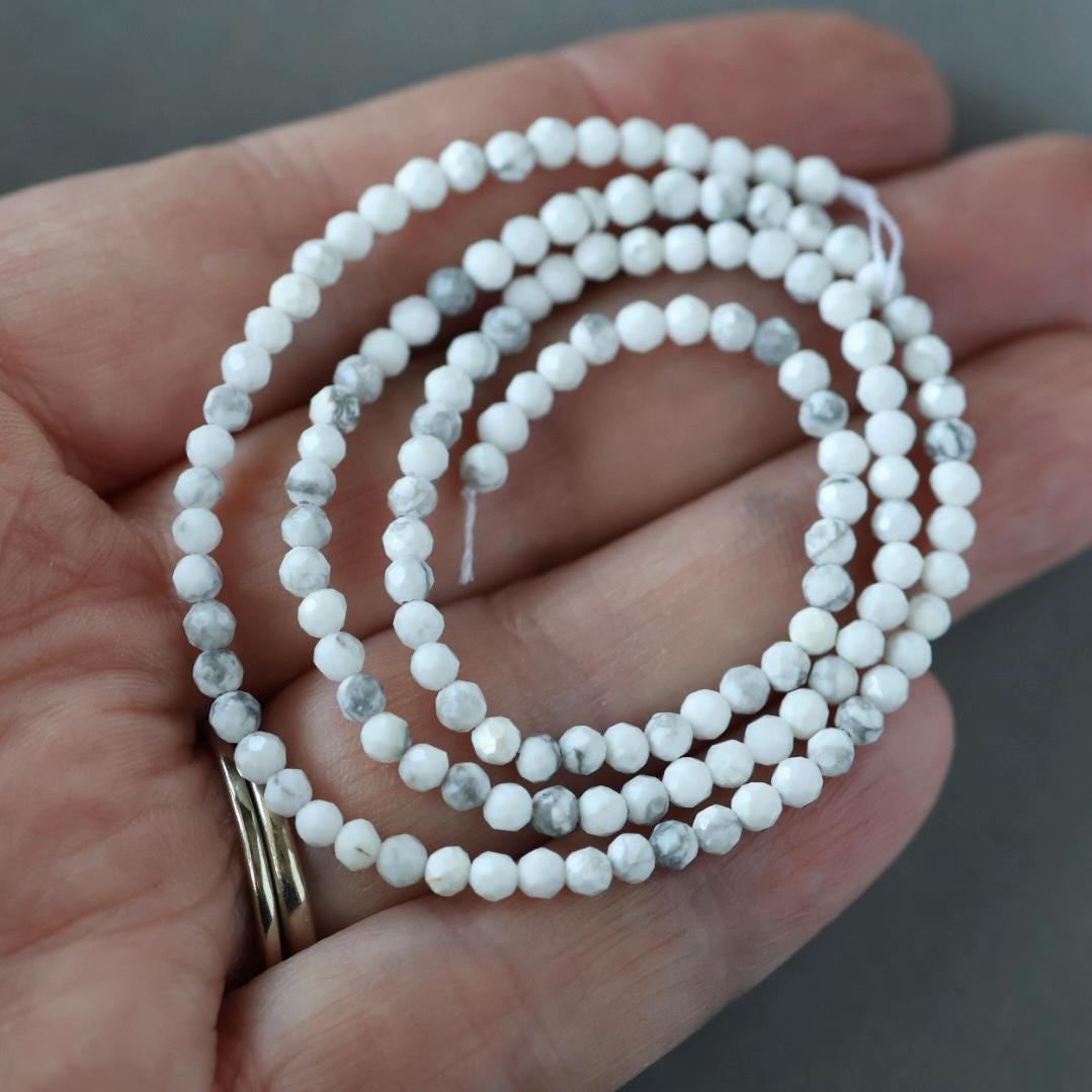 3mm Howlite Beads - Faceted Round Micro Gemstone 15" Strand