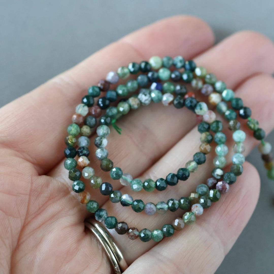 3mm Indian Agate Beads - Faceted Round Micro Gemstone 15" Strand