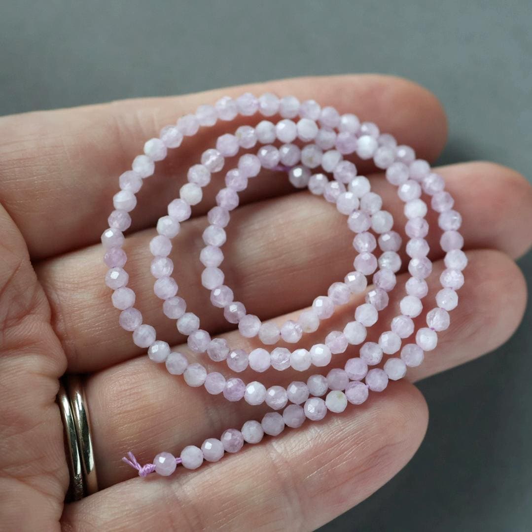 3mm Kunzite Beads ‚Äì Faceted Round Micro Gemstone 15" Strand