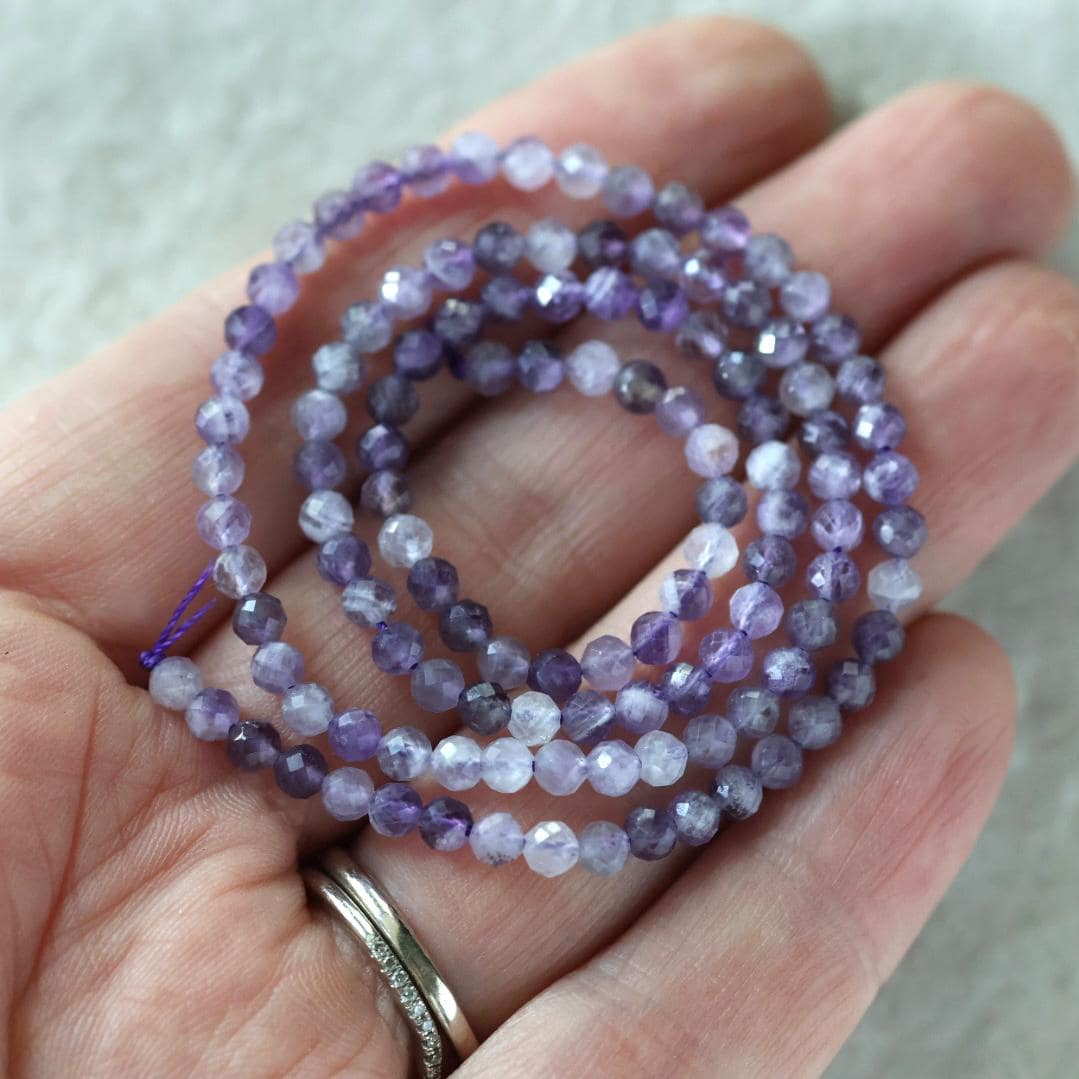 3mm Lace Amethyst Beads ‚Äì Faceted Round Micro Gemstone 15" Strand