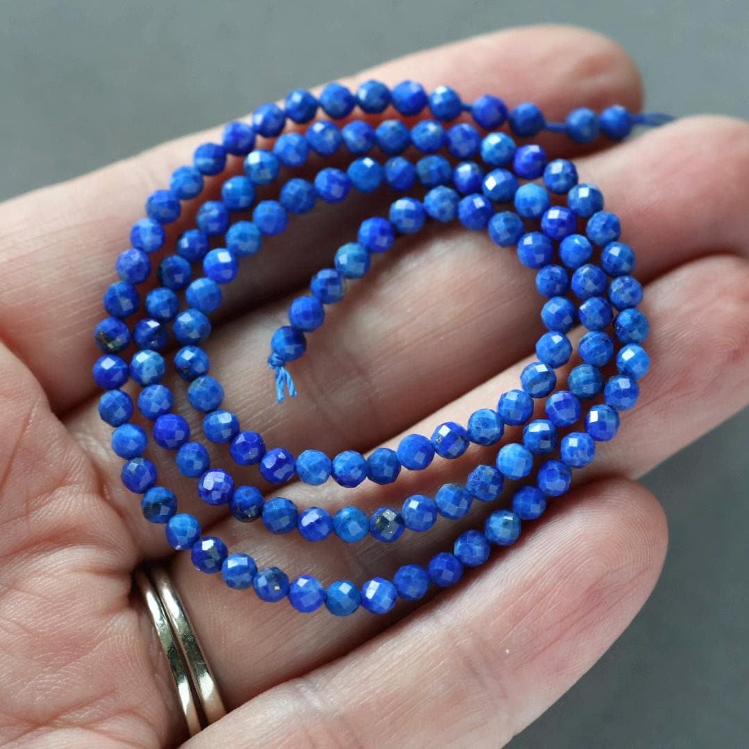 3mm Lapis Lazuli Faceted Beads 15" Selected Light Blue Lapis Gemstone Beads for Jewelry Making Beading Craft Gift Beads September Birthstone
