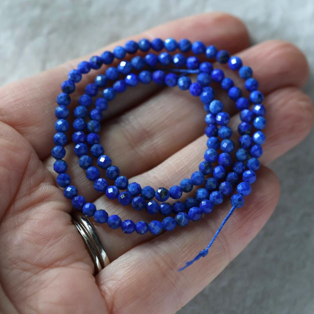 3mm Lapis Lazuli Beads ‚Äì Faceted Round Micro Gemstone 15" Strand