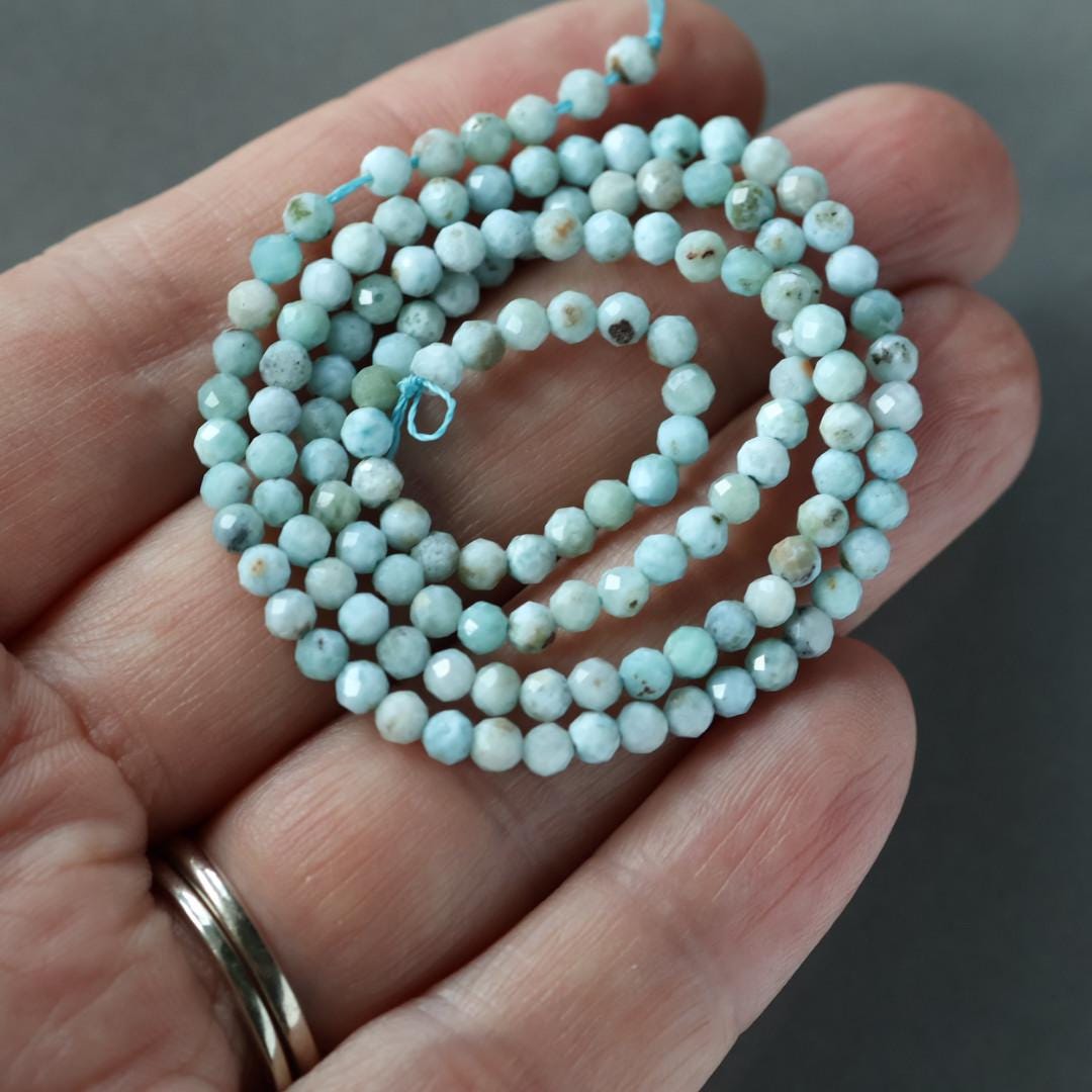 3mm Larimar Faceted Beads 15" 3mm Dominican Larimar Genuine Gemstone Beads for Jewelry Making Beading Craft Gift Beads