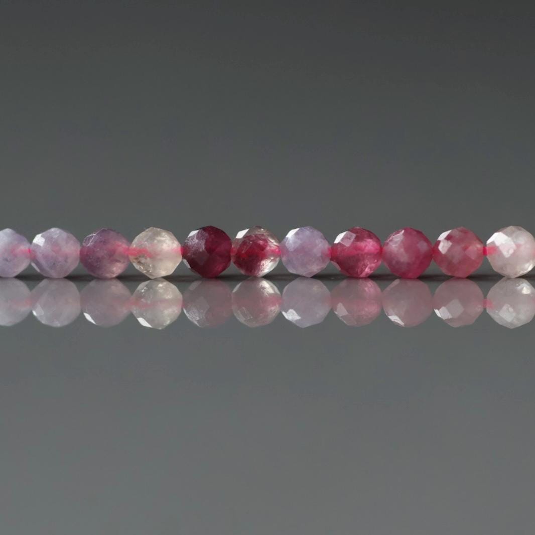 3mm Light Rubellite Tourmaline Beads ‚Äì Faceted Round Micro Gemstone 15" Strand