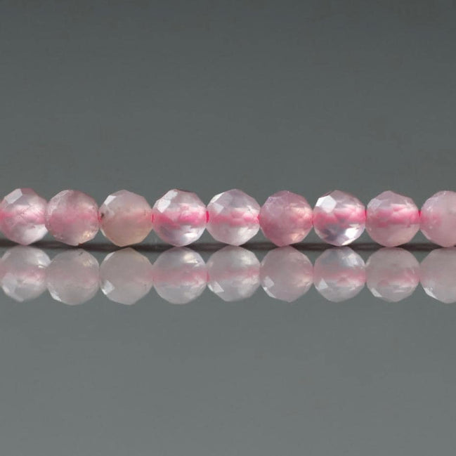 3mm Madagascar Rose Quartz Beads ‚Äì Faceted Round Micro Gemstone 15" Strand