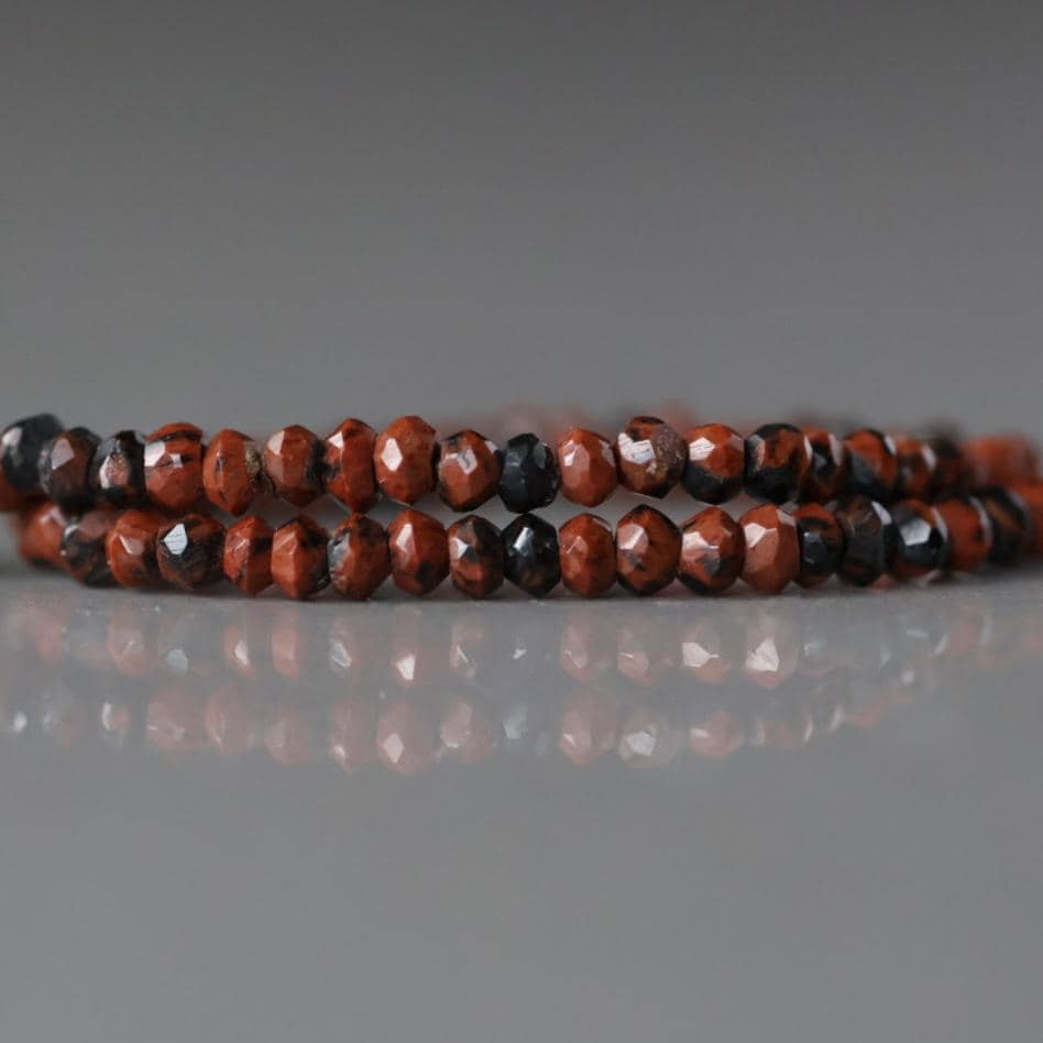 3mm Mahogany Obsidian Beads ‚Äì Hand Faceted Rondelle Gemstone 13" Strand