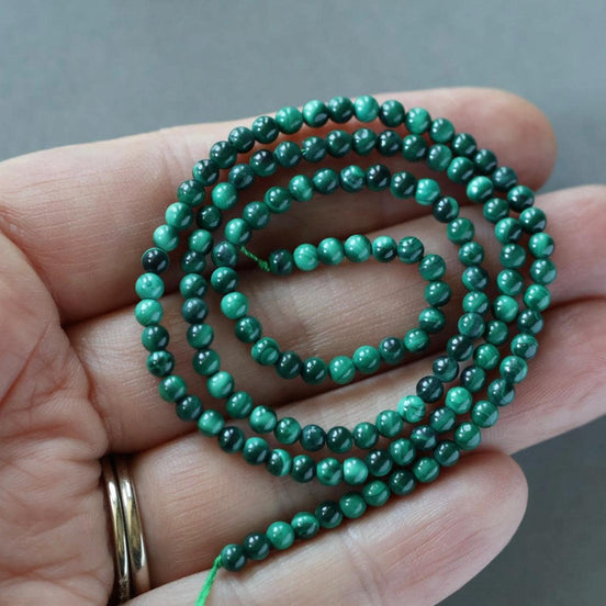 3mm Malachite Beads ‚Äì Smooth Round Micro Gemstone 15" Strand