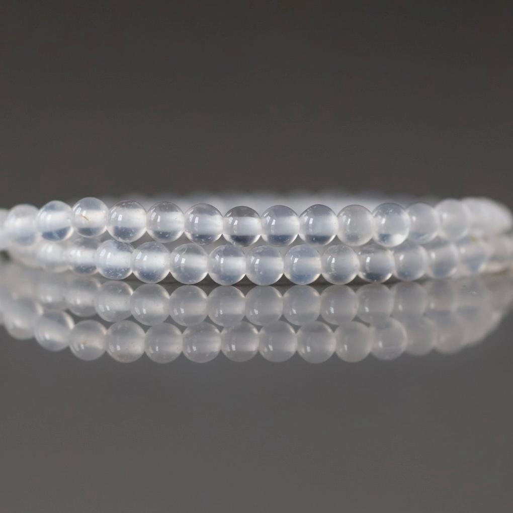 3mm Milky White Agate Beads - Smooth Round Micro Gemstone 15" Strand