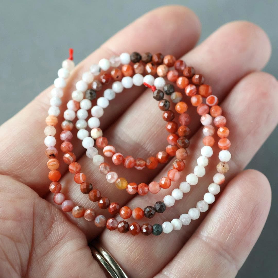 3mm Moroccan Red Agate Beads ‚Äì Faceted Round Micro Gemstone 15" Strand