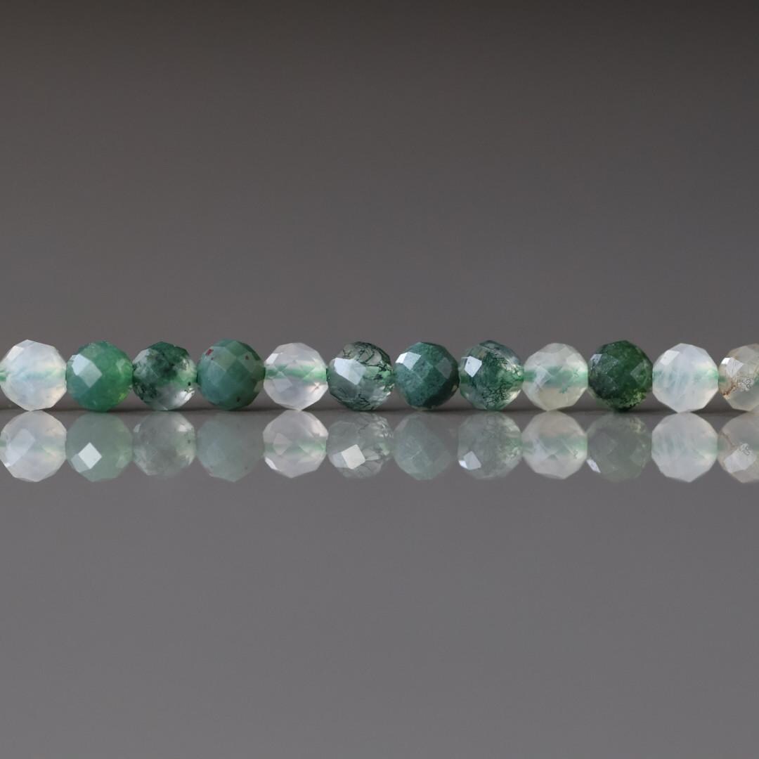 3mm Moss Agate Beads – Faceted Round Micro Gemstone 15" Strand