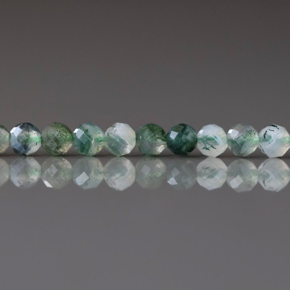 3mm Moss Agate Beads – Faceted Round Micro Gemstone 15" Strand
