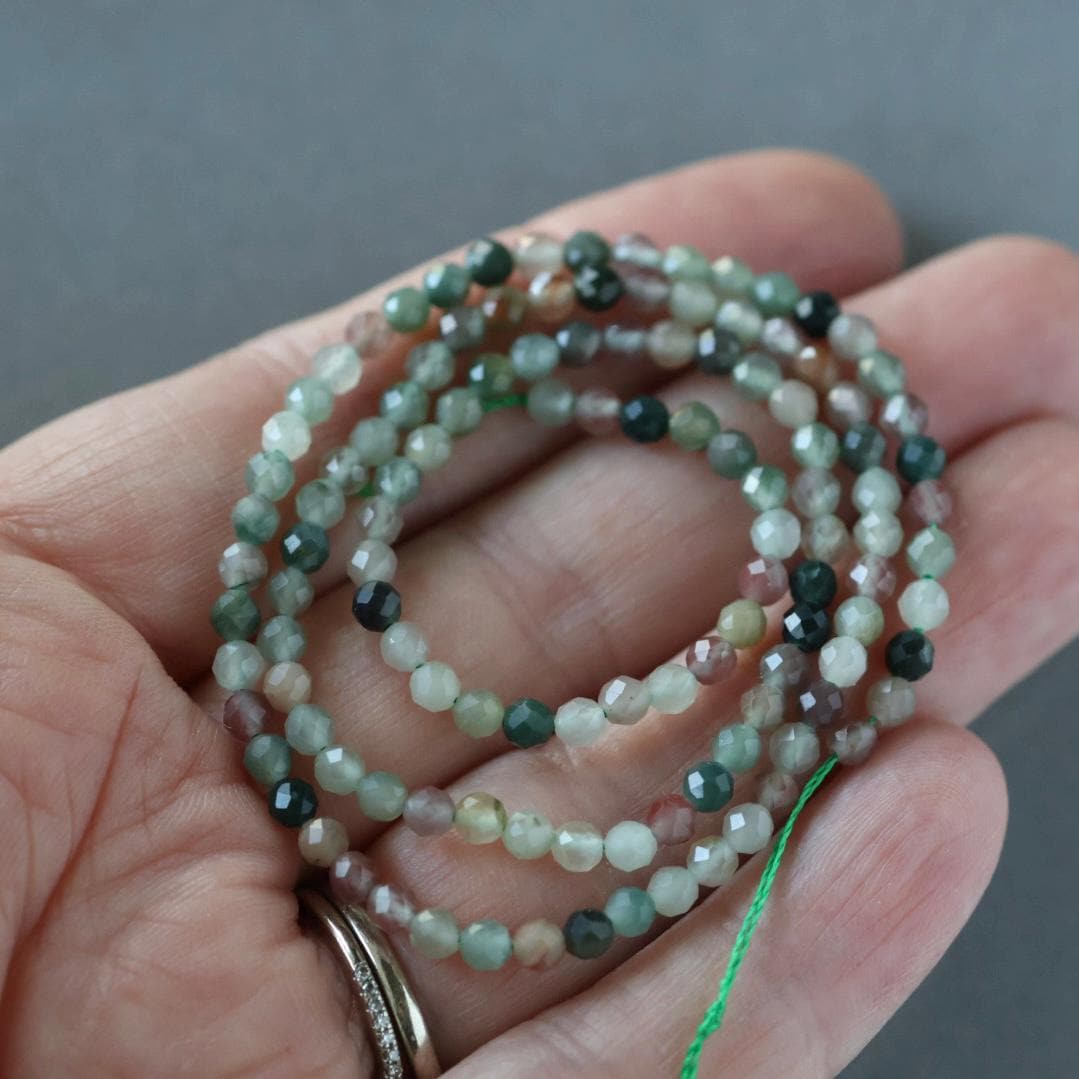 3mm Moss Agate Beads - Faceted Round Micro Gemstone 15" Strand
