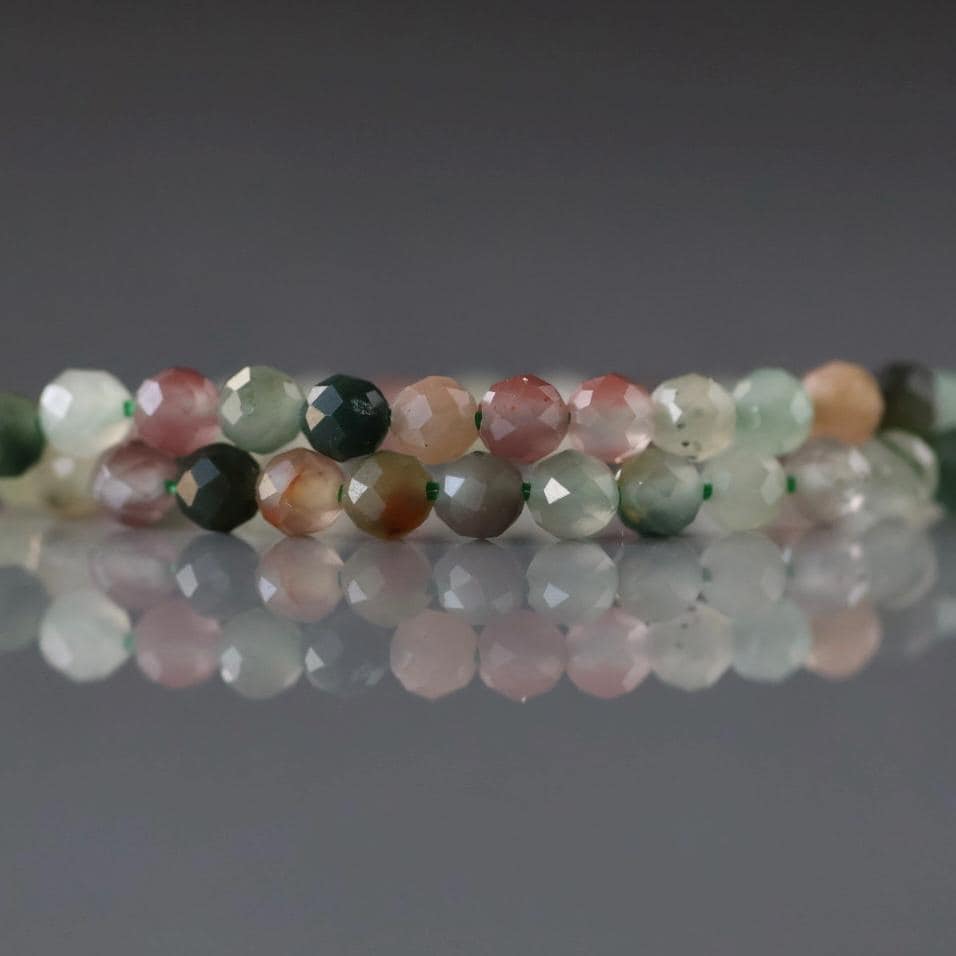 3mm Moss Agate Beads - Faceted Round Micro Gemstone 15" Strand
