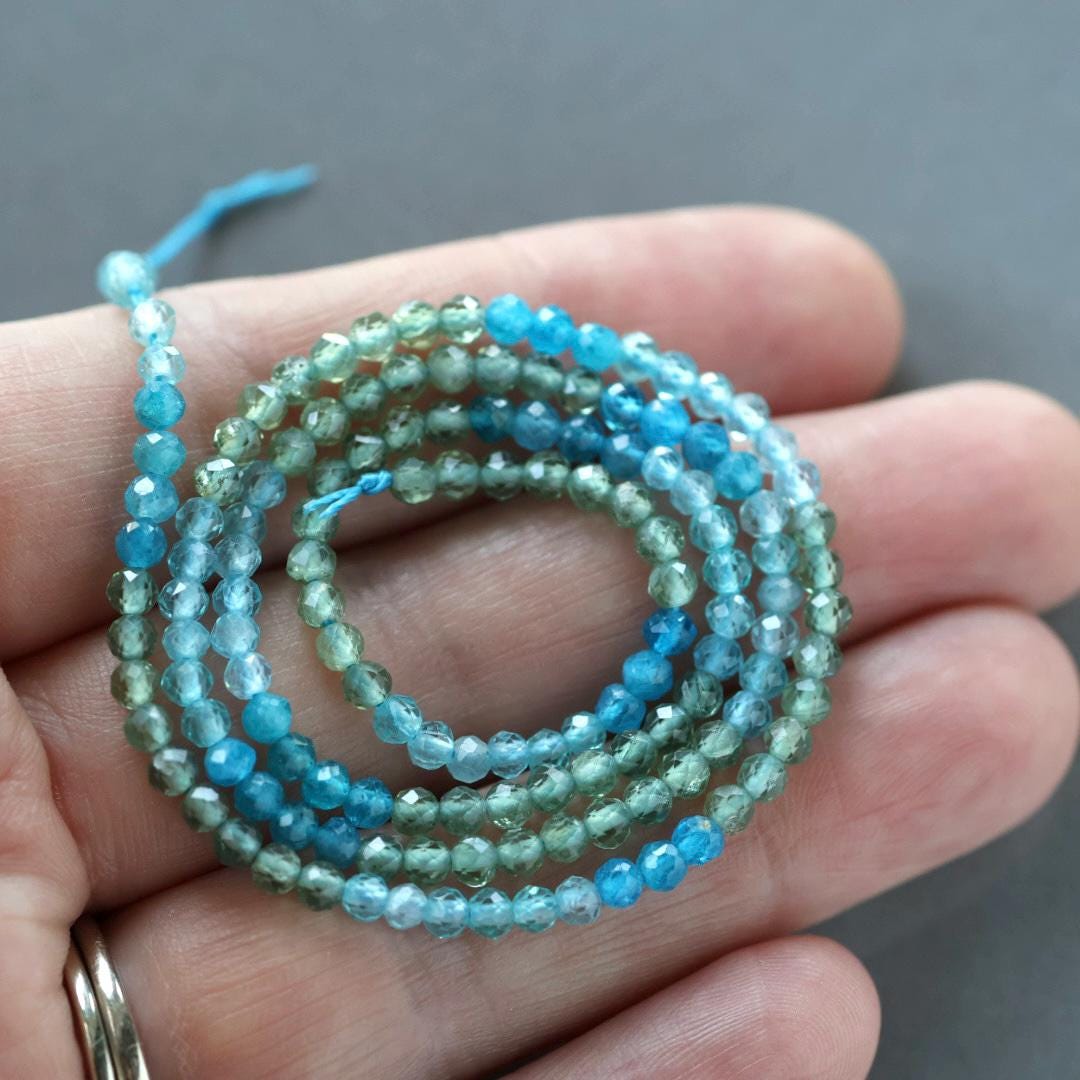 3mm Multi Color Apatite Beads – Faceted Round Micro Gemstone 15" Strand