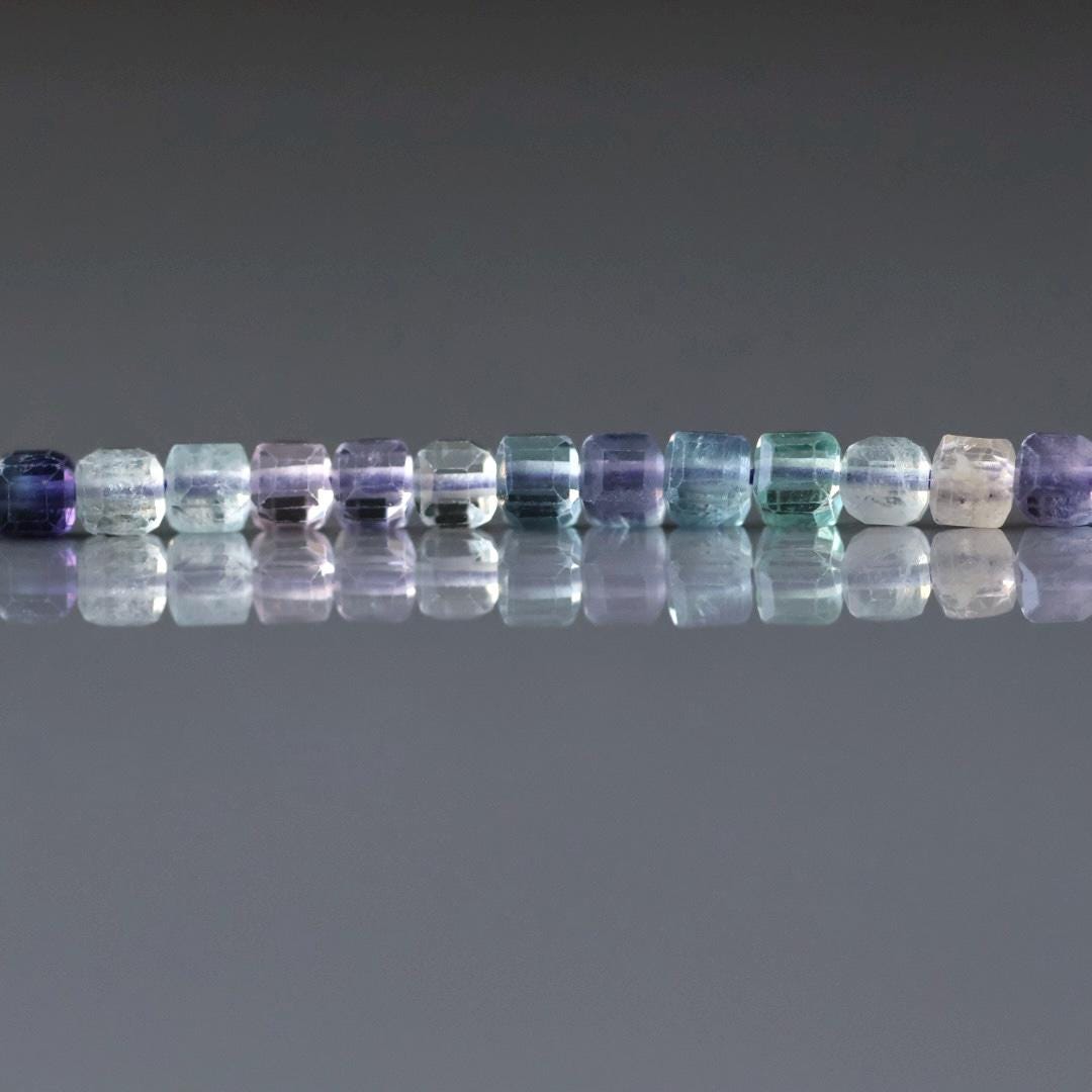 3mm Multi Fluorite Beads – Faceted Cube Micro Gemstone 15" Strand