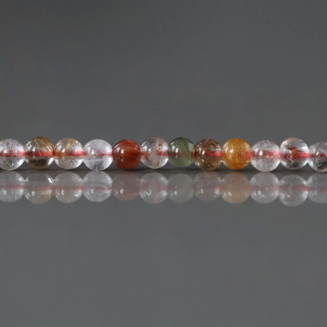 3mm Multi Color Rutilated Quartz Smooth Beads Genuine Colorful Rutilated Quartz Beads 15" Gemstone Beads for Jewelry Making DYI Beading Gift