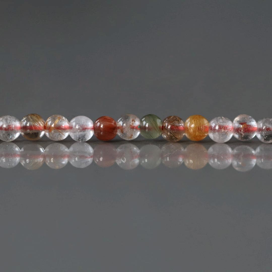 3mm Multi Rutilated Quartz Beads – Smooth Round Micro Gemstone 15" Strand