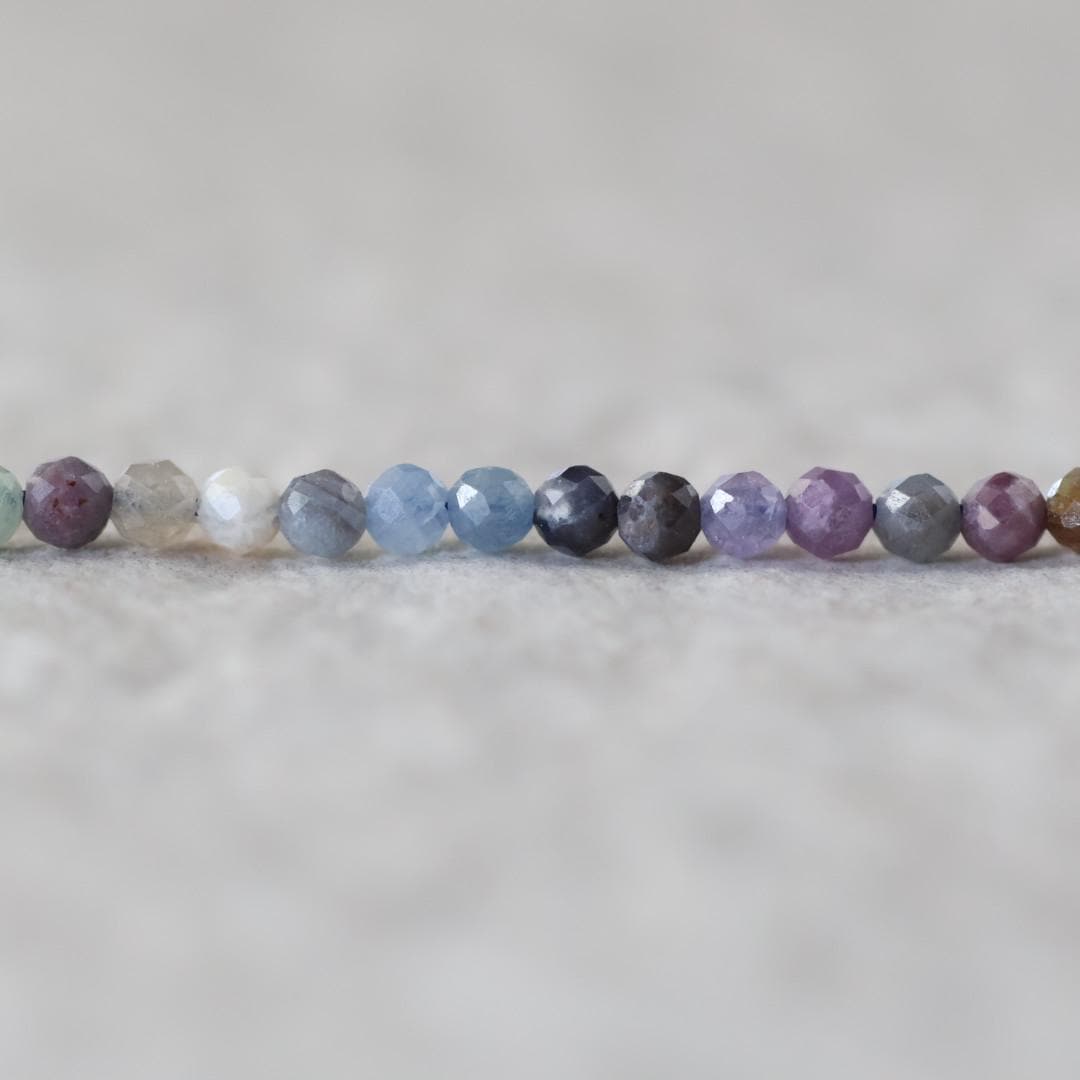 3mm Multi Sapphire Beads – Faceted Round Micro Gemstone - 3" Strand