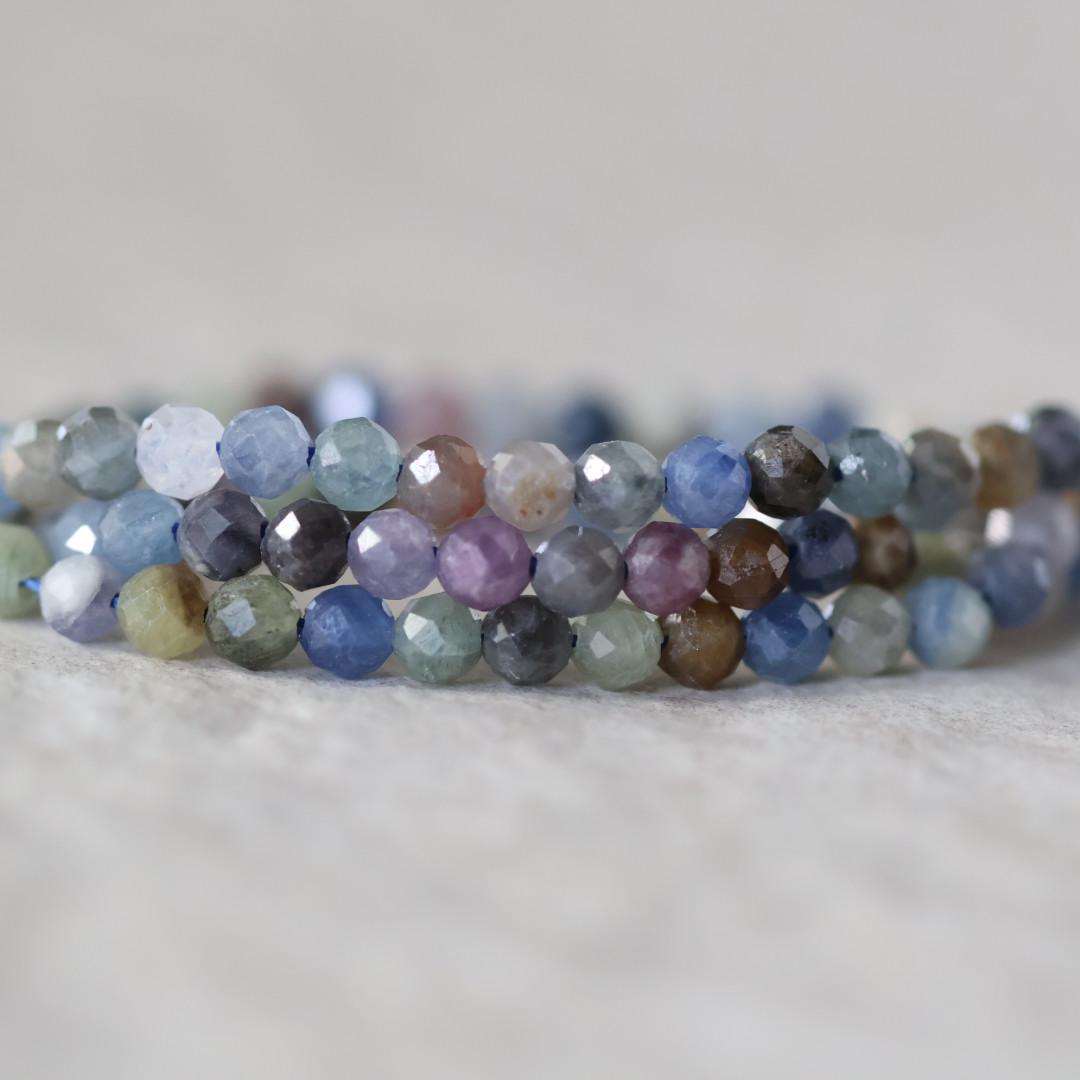 3mm Multi Sapphire Beads – Faceted Round Micro Gemstone - 3" Strand