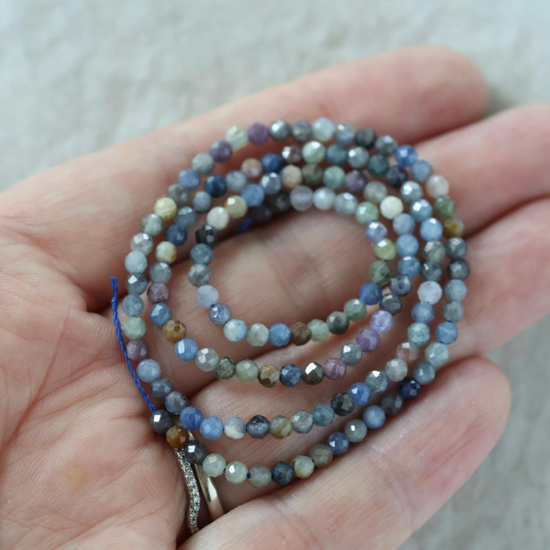 3mm Multi Sapphire Beads – Faceted Round Micro Gemstone - 3" Strand