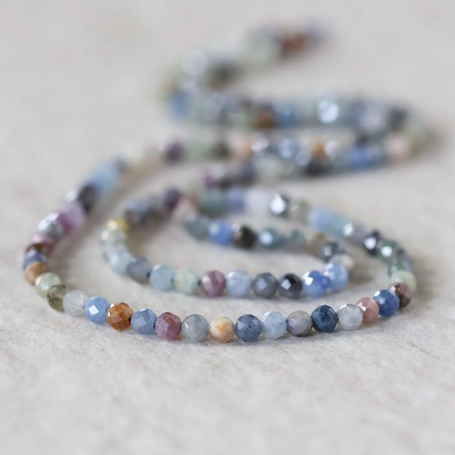 3mm Multi Sapphire Beads – Faceted Round Micro Gemstone - 3" Strand