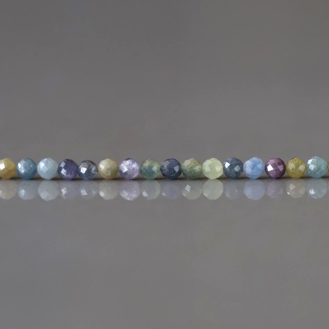 3mm Multi Sapphire Beads Faceted 3” Raw Colorful Sapphire Genuine Gemstone Beads Jewelry Making Beading Craft Gift September Birthstone