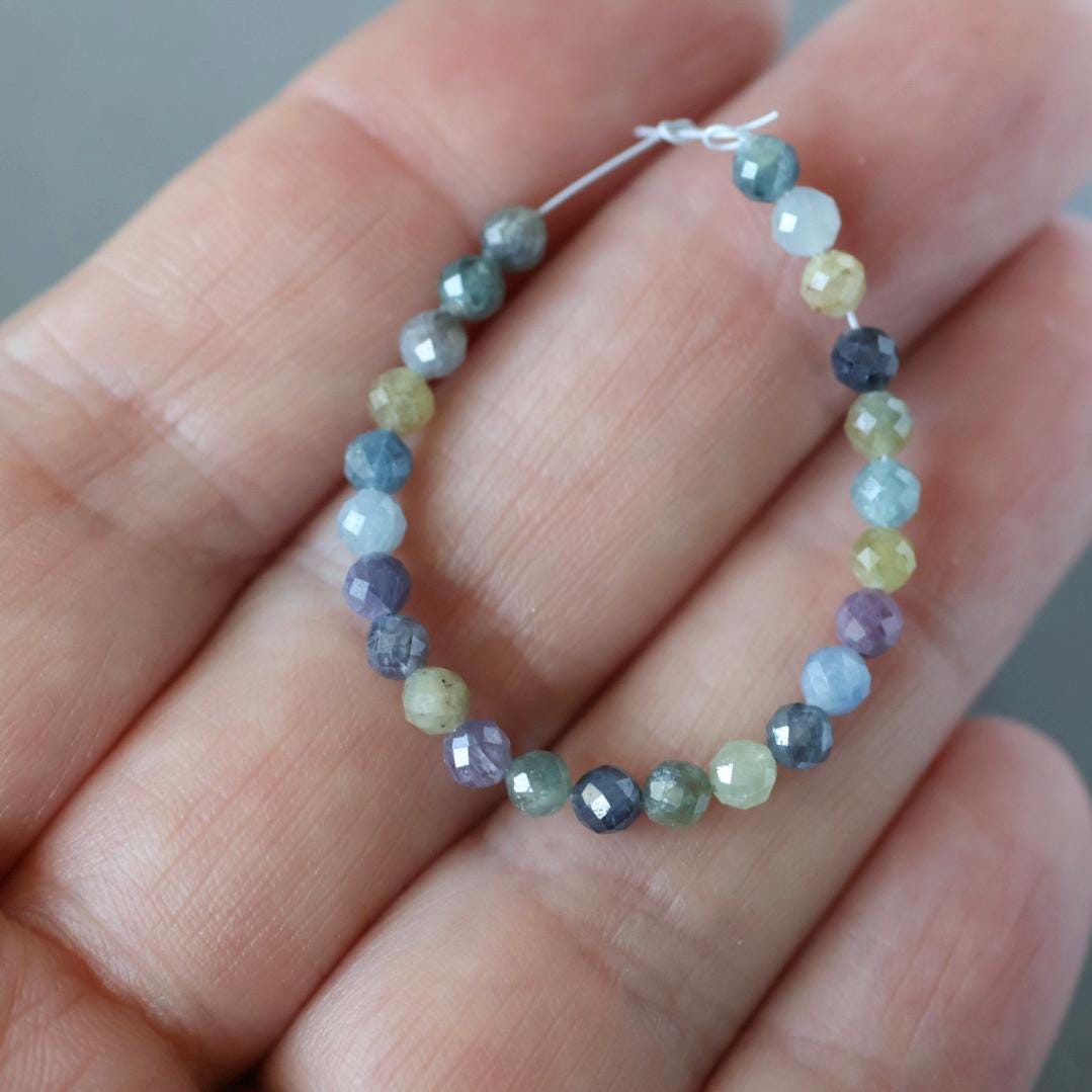 3mm Multi Sapphire Beads Faceted 3” Raw Colorful Sapphire Genuine Gemstone Beads Jewelry Making Beading Craft Gift September Birthstone