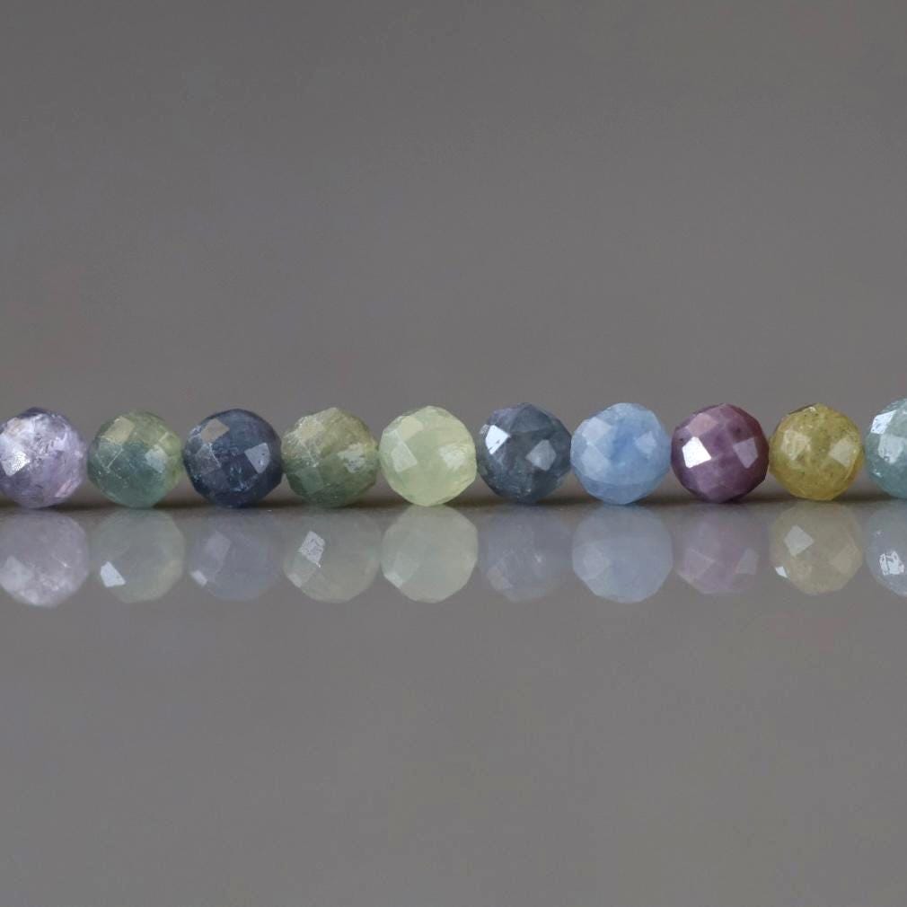 3mm Multi Sapphire Beads Faceted 3” Raw Colorful Sapphire Genuine Gemstone Beads Jewelry Making Beading Craft Gift September Birthstone