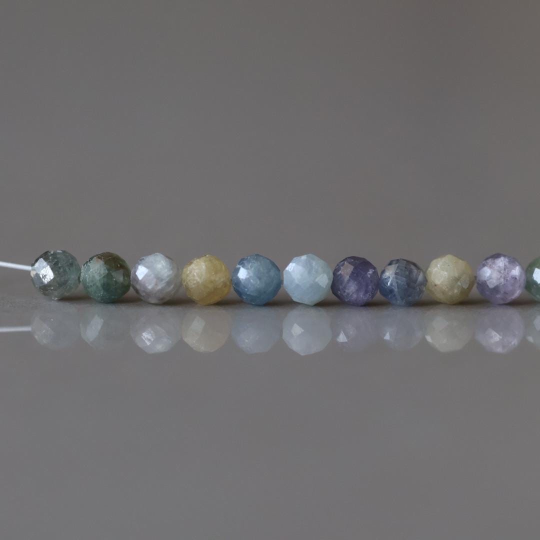 3mm Multi Sapphire Beads Faceted 3” Raw Colorful Sapphire Genuine Gemstone Beads Jewelry Making Beading Craft Gift September Birthstone