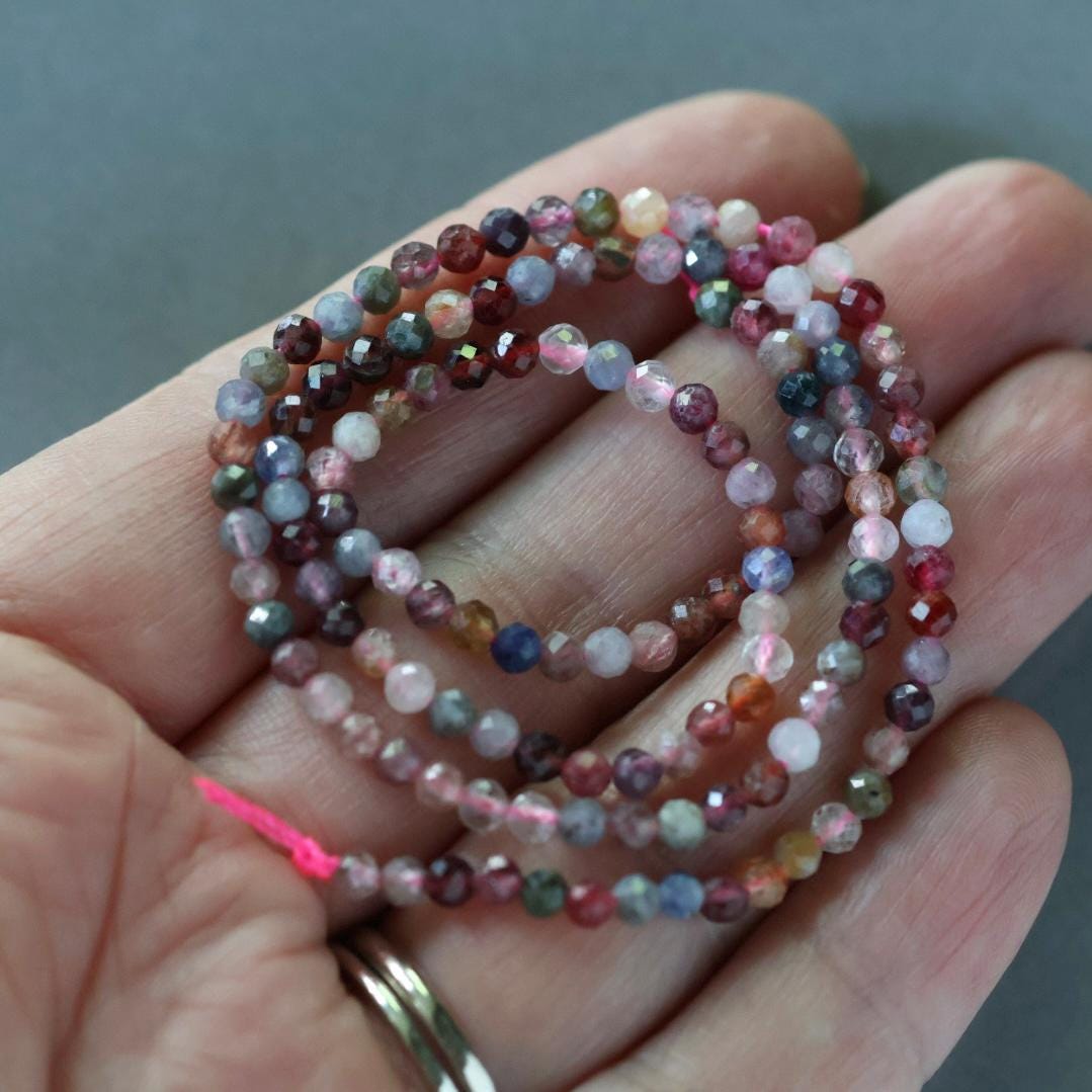 3mm Multi Spinel Beads - Faceted Round Micro Gemstone 15" Strand