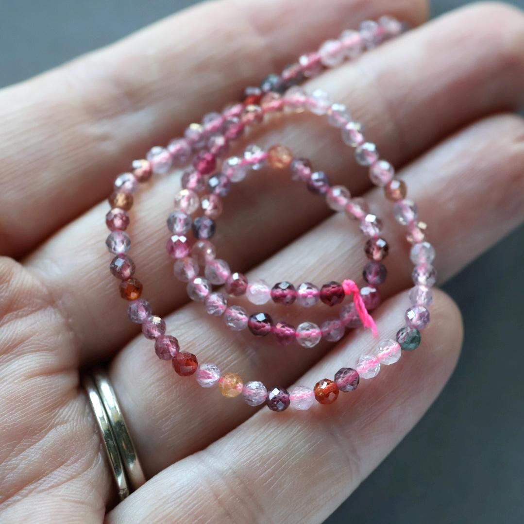 3mm Multi Spinel Beads – Faceted Round Micro Gemstone 7" Strand