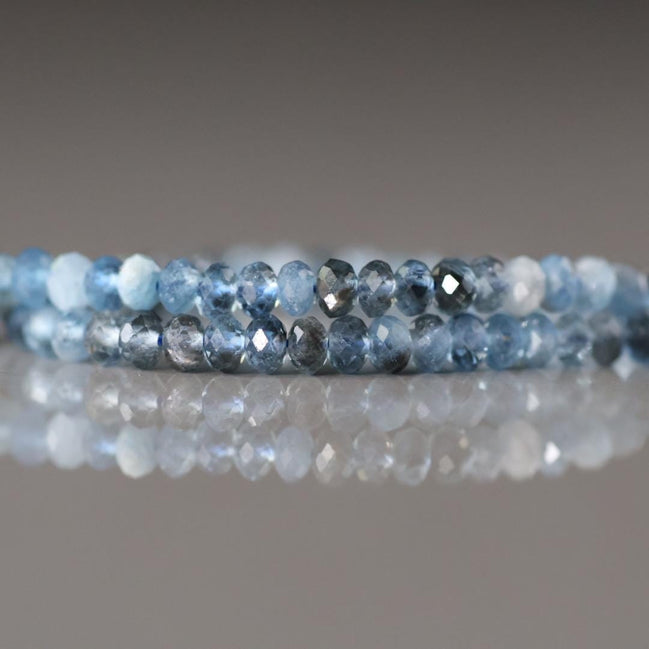 3mm Natural Aquamarine Beads with Black Tourmaline 15" Genuine Gemstone Rondelle Beads for DIY Jewelry Making Gift Beads March Birthstone