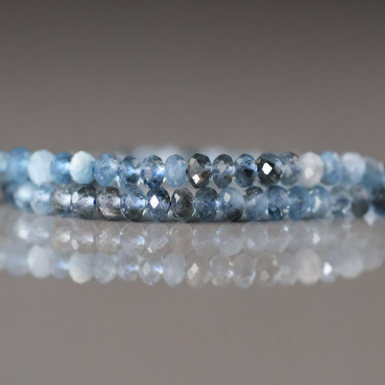 3mm Natural Aquamarine Beads with Black Tourmaline 15" Genuine Gemstone Rondelle Beads for DIY Jewelry Making Gift Beads March Birthstone