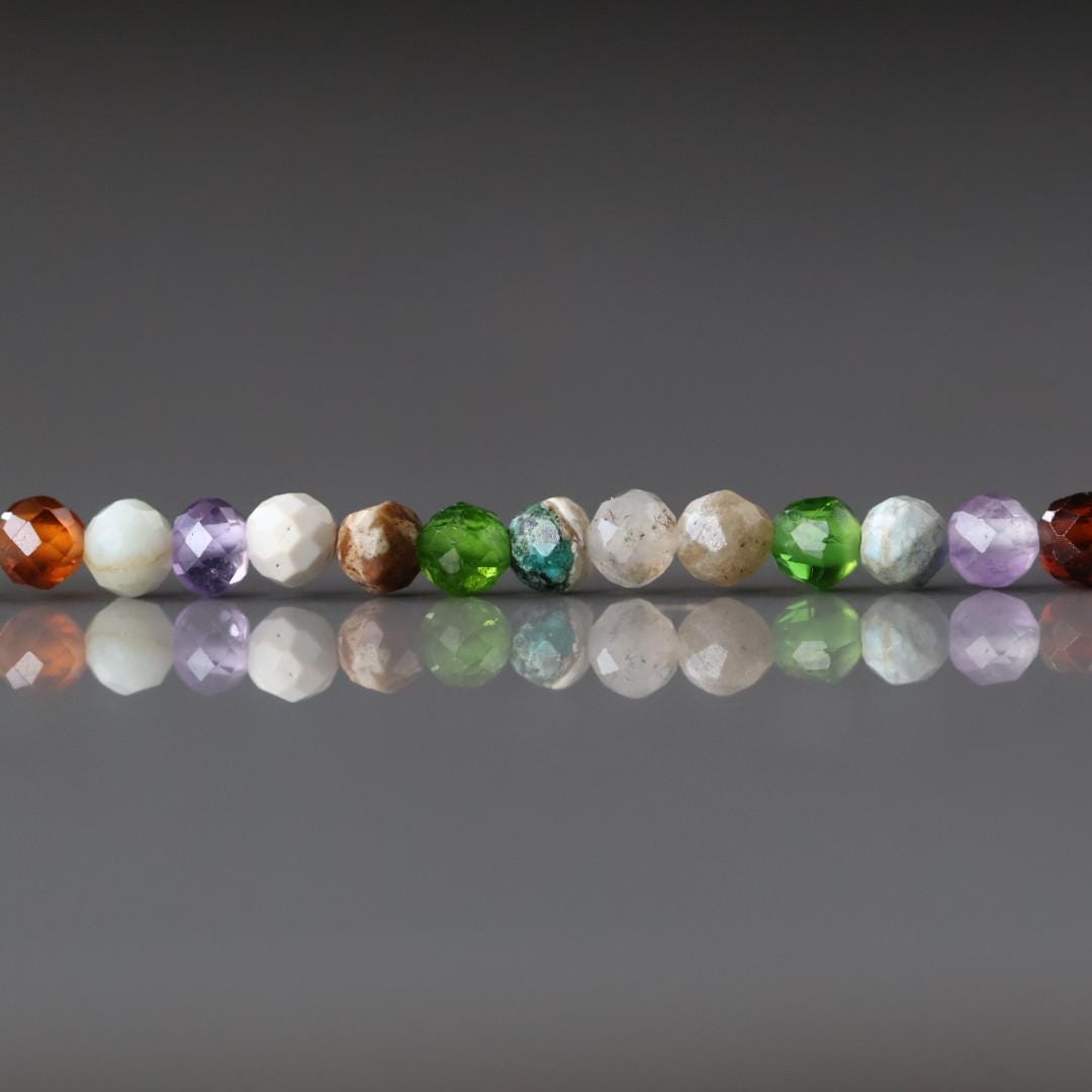 3mm Multi Gemstone Micro Faceted Beads 15" Colorful Rainbow Tiny Gemstone Beads for Jewelry Making Beading Gift for Crafter