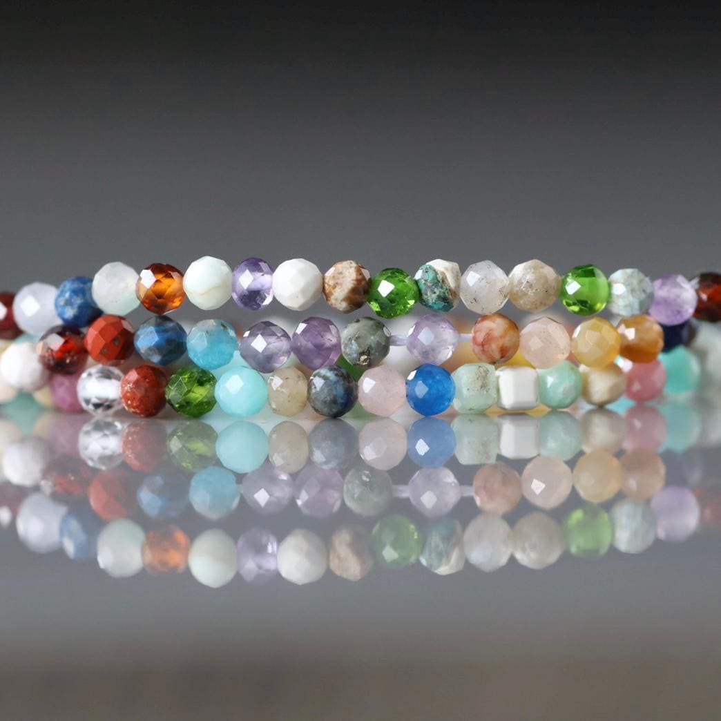 3mm Natural Multi Gemstone Beads - Faceted Round Micro Gemstone 15" Strand