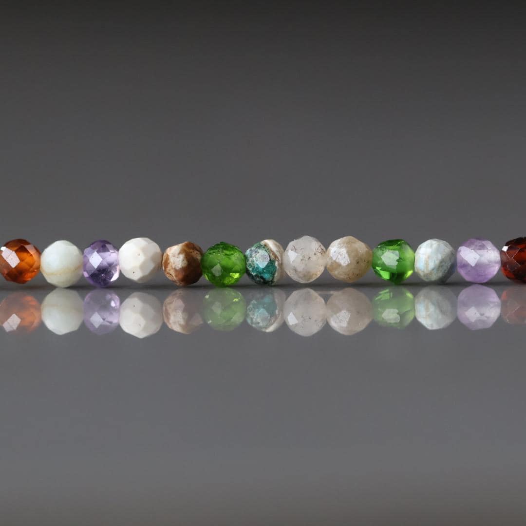 3mm Natural Multi Gemstone Beads - Faceted Round Micro Gemstone 15" Strand