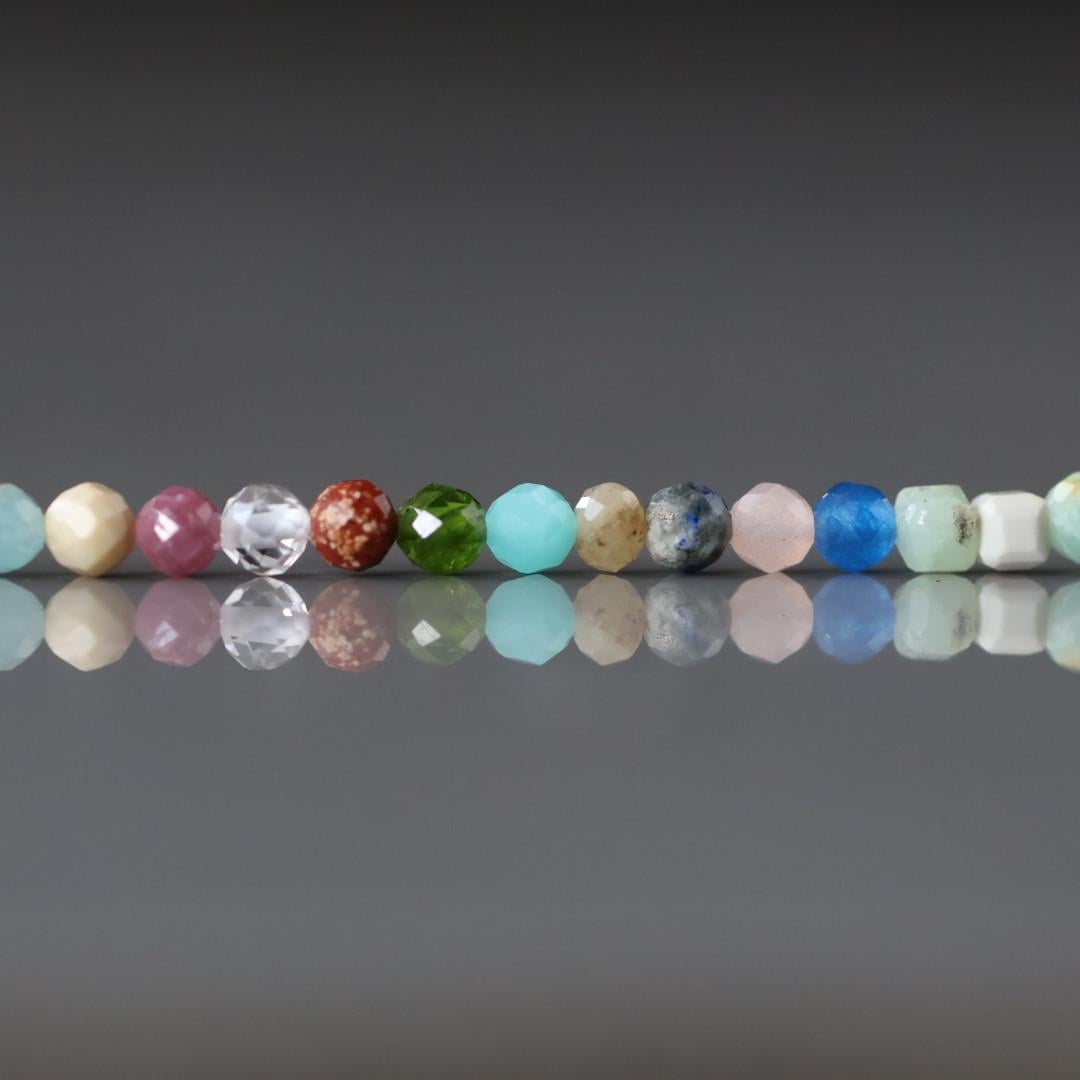 3mm Natural Multi Gemstone Beads - Faceted Round Micro Gemstone 15" Strand