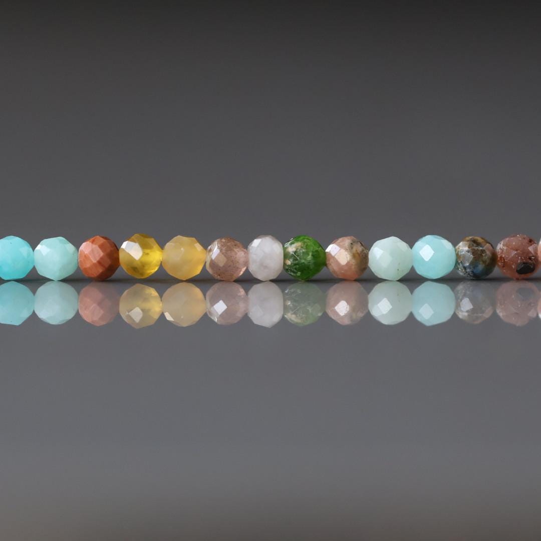 3mm Natural Multi Gemstone Beads - Faceted Round Micro Gemstone 15" Strand