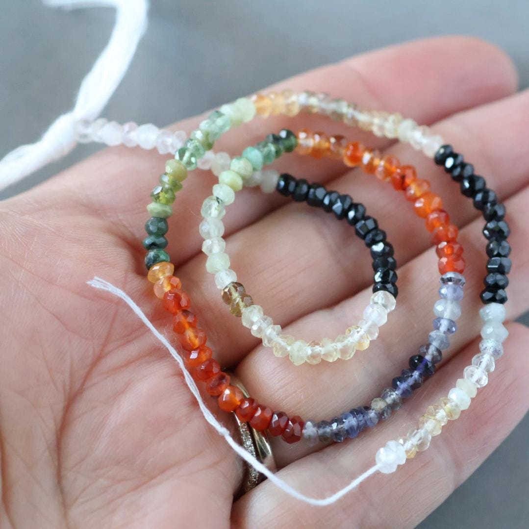3mm Natural Multi Gemstone Beads - Hand Faceted Rondelle Gemstone 12.5" Strand