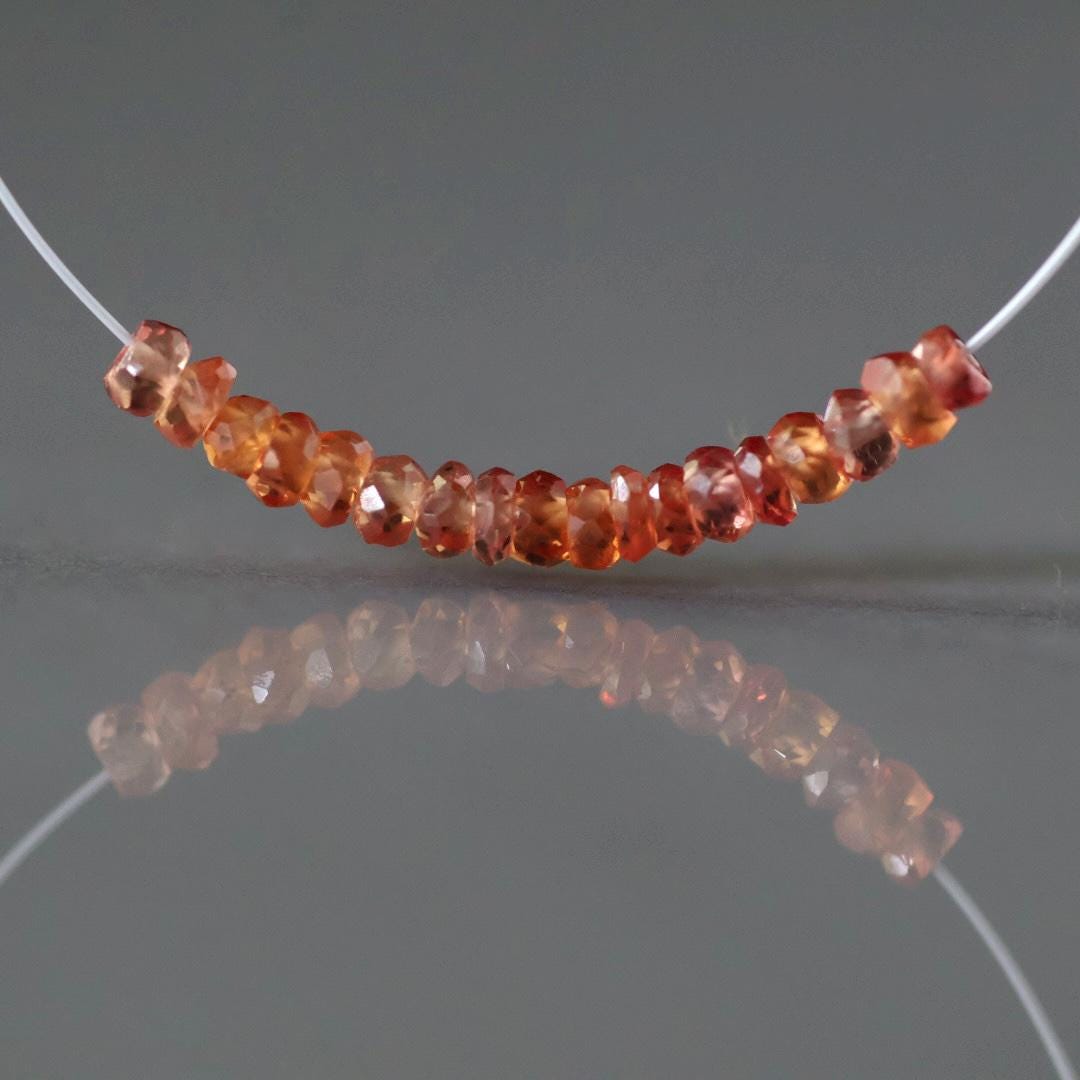 3mm Natural Padparadscha Sapphire Rondelle Beads Faceted 1” Genuine Orange Sapphire Gemstone For DIY Jewelry Making September Birthstone