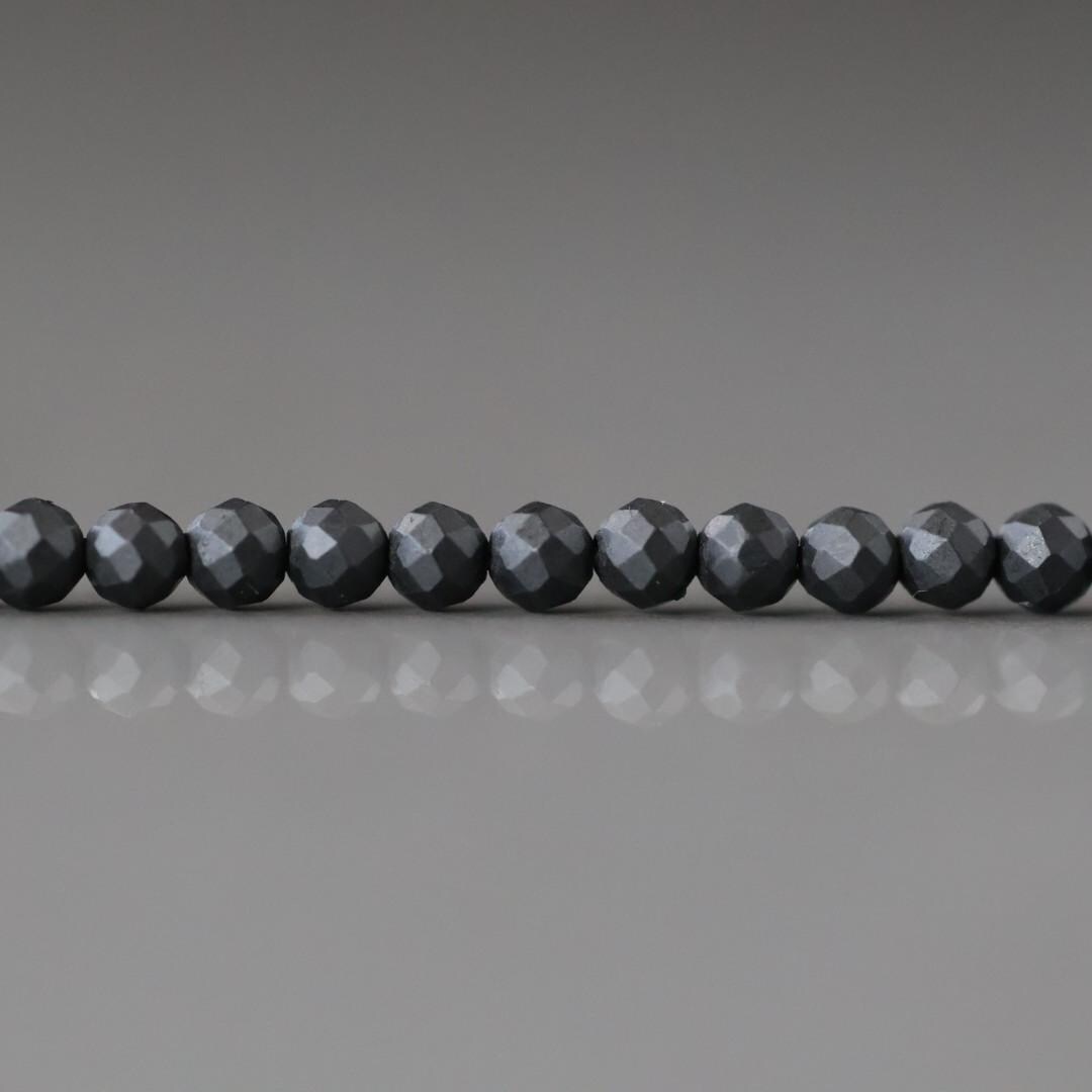 3mm Natural Shungite Beads - Faceted Round Micro Gemstone 15" Strand