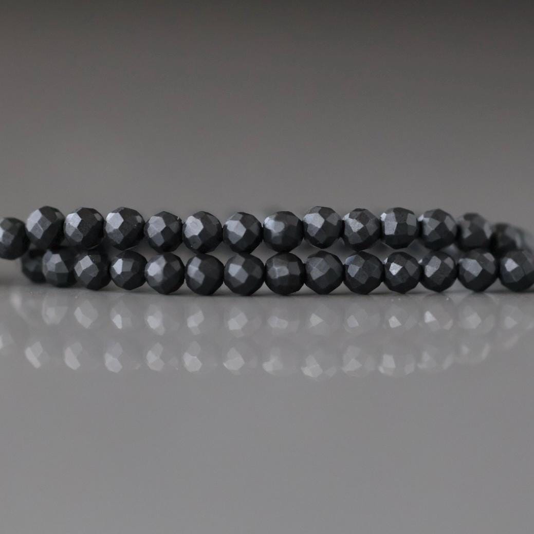 3mm Natural Shungite Beads - Faceted Round Micro Gemstone 15" Strand