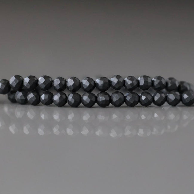 3mm Natural Shungite Beads - Faceted Round Micro Gemstone 15" Strand