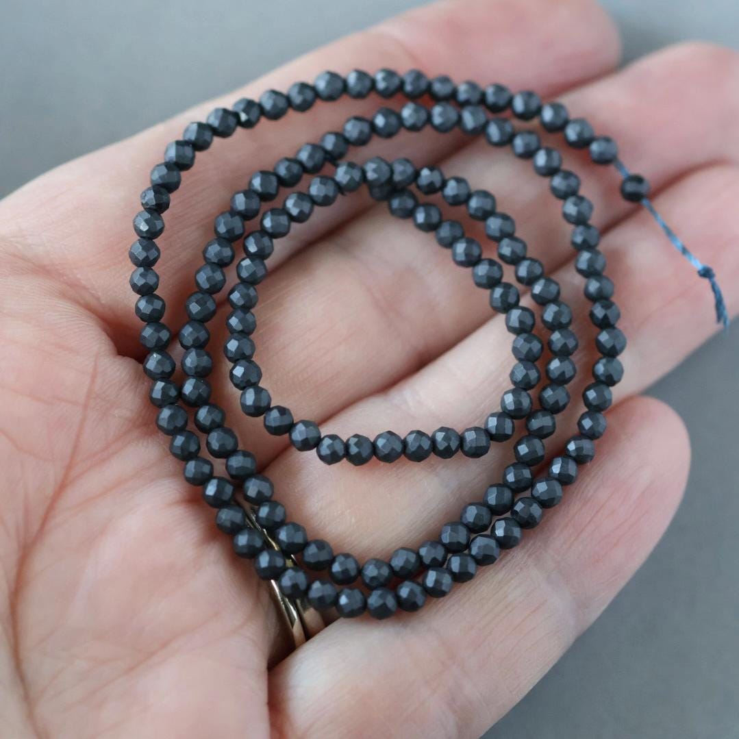 3mm Natural Shungite Beads - Faceted Round Micro Gemstone 15" Strand