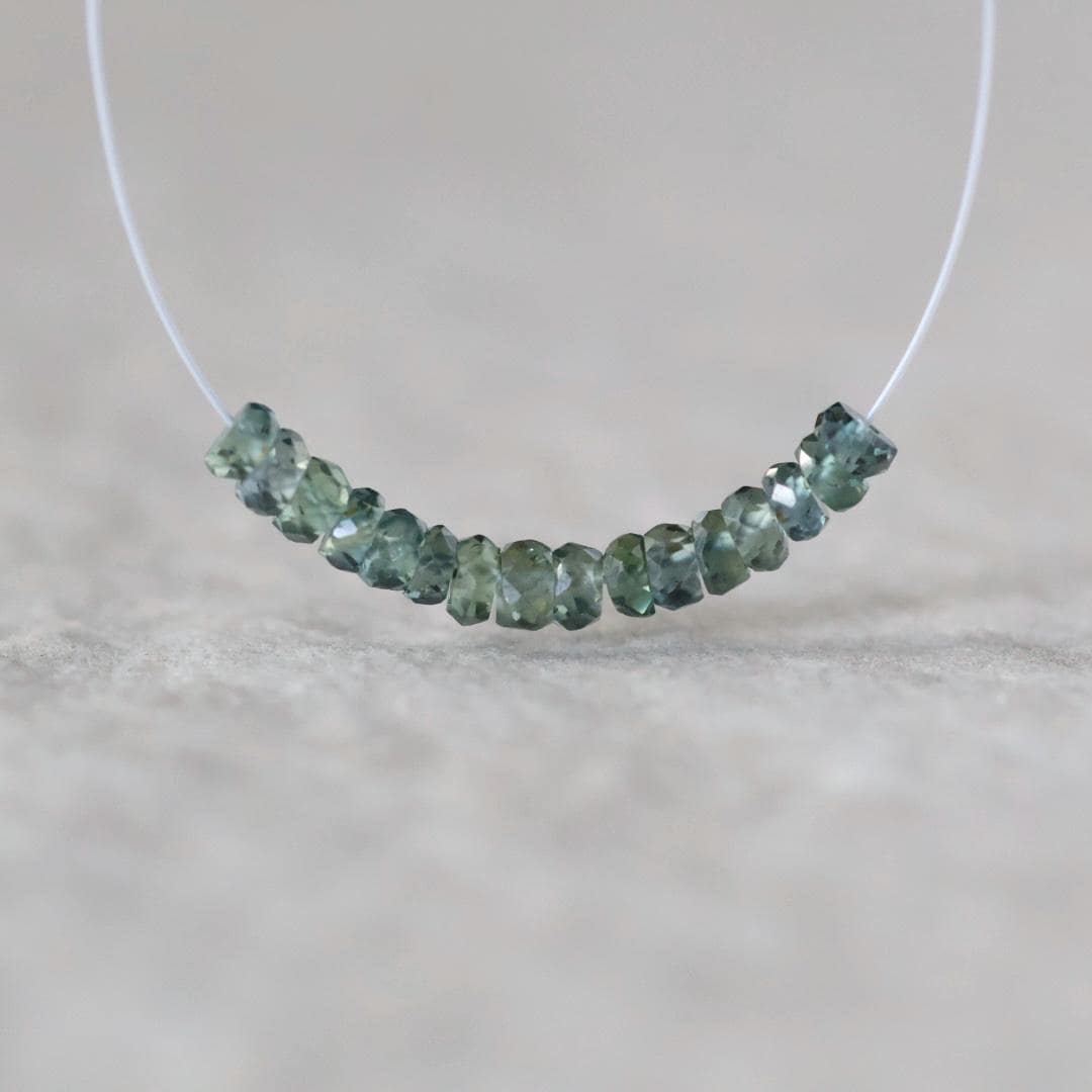 3mm Natural Songea Green Sapphire Beads Rondelle Faceted 1” Genuine Gemstone for DIY Jewelry Making Supplies