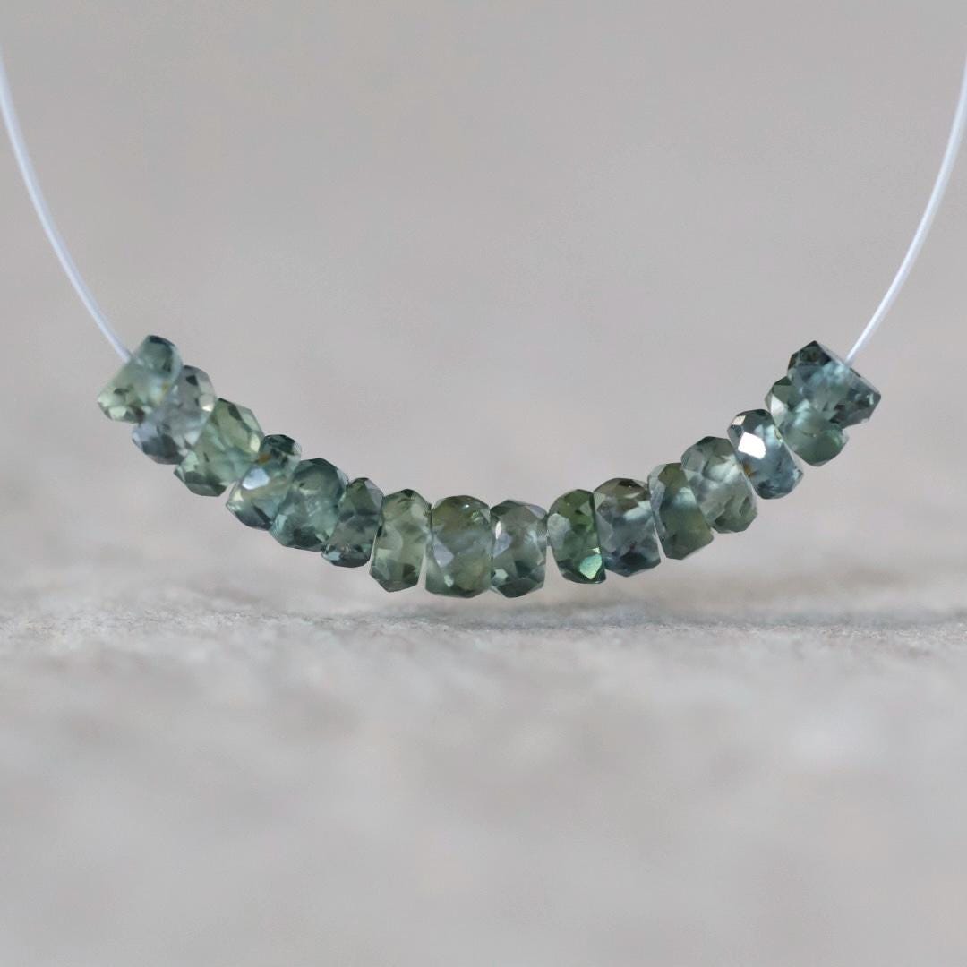 3mm Natural Songea Green Sapphire Beads Rondelle Faceted 1” Genuine Gemstone for DIY Jewelry Making Supplies