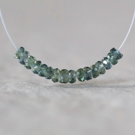 3mm Natural Songea Green Sapphire Beads Rondelle Faceted 1” Genuine Gemstone for DIY Jewelry Making Supplies