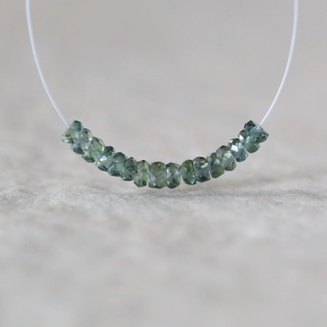 3mm Natural Songea Green Sapphire Beads Rondelle Faceted 1” Genuine Gemstone for DIY Jewelry Making Supplies