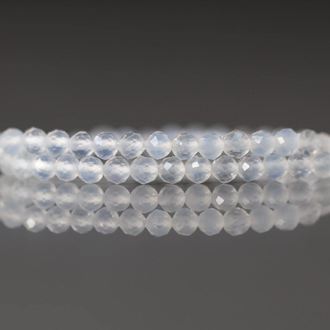 3mm Natural White Agate Micro Faceted Beads 15" White Genuine Gemstone Beads for Jewelry Making Beading Craft Gift Small Beads Tiny