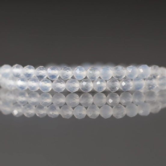 3mm Natural White Agate Micro Faceted Beads 15" White Genuine Gemstone Beads for Jewelry Making Beading Craft Gift Small Beads Tiny
